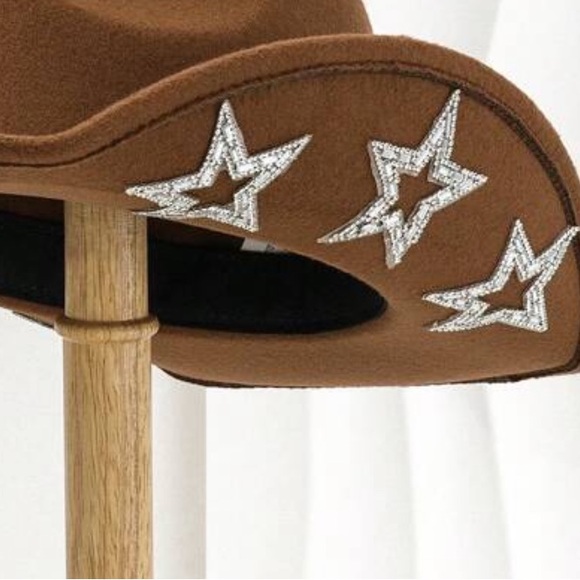 1pc Women's Unique Rivet Rhinestone Star Decoration Cowgirl Hat - Picture 2 of 6